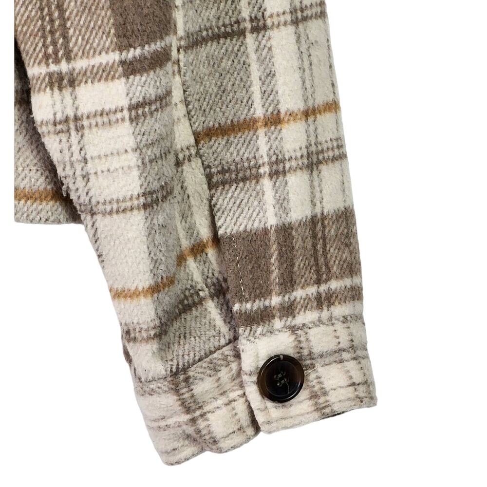 Plaid Wool Blend Barn Jacket XL Cropped Shacket Neutral Cabincore Western - Picture 8 of 11